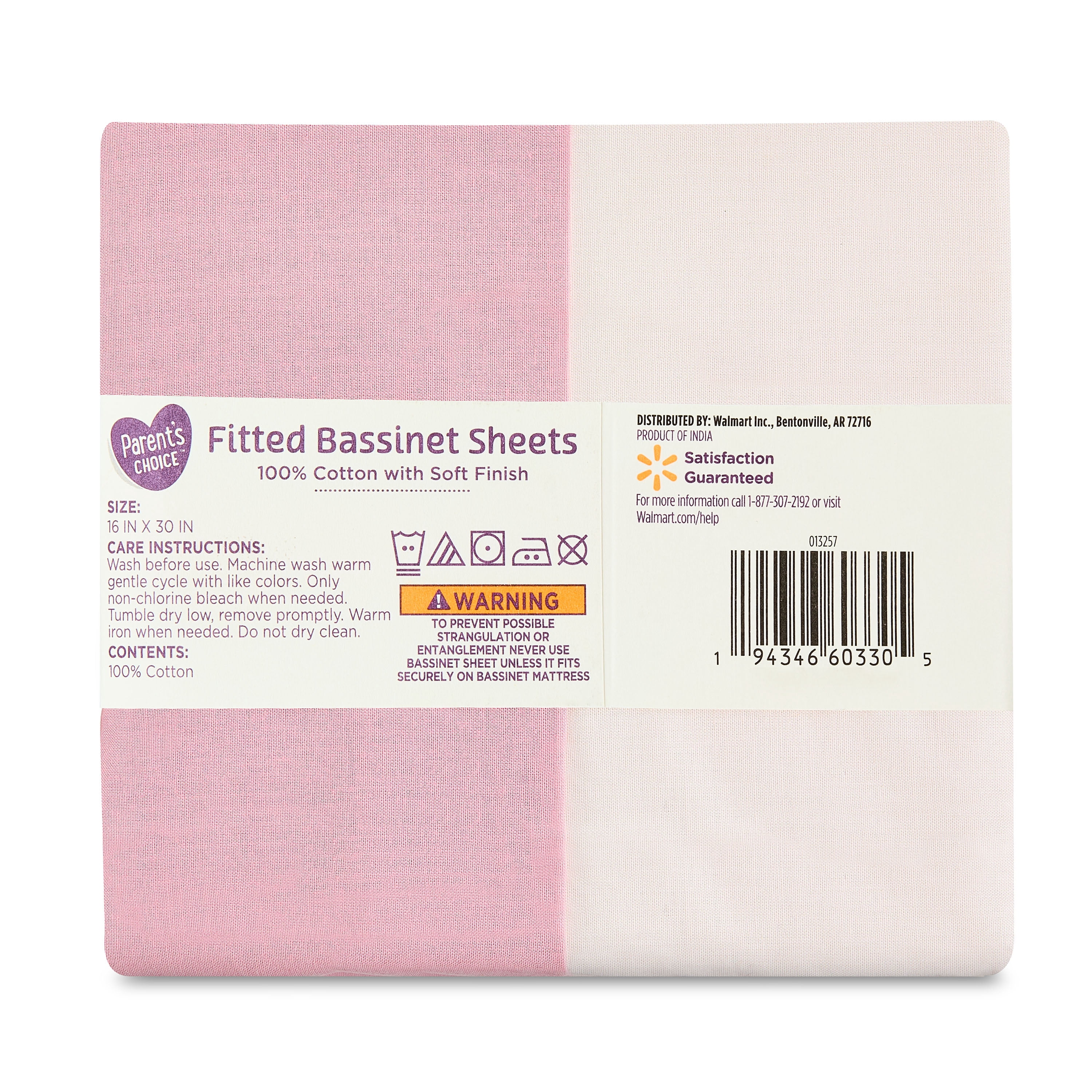 Parent's Choice 180 Thread Count Pink Cotton Fitted Bassinet Sheets, 2 Pack
