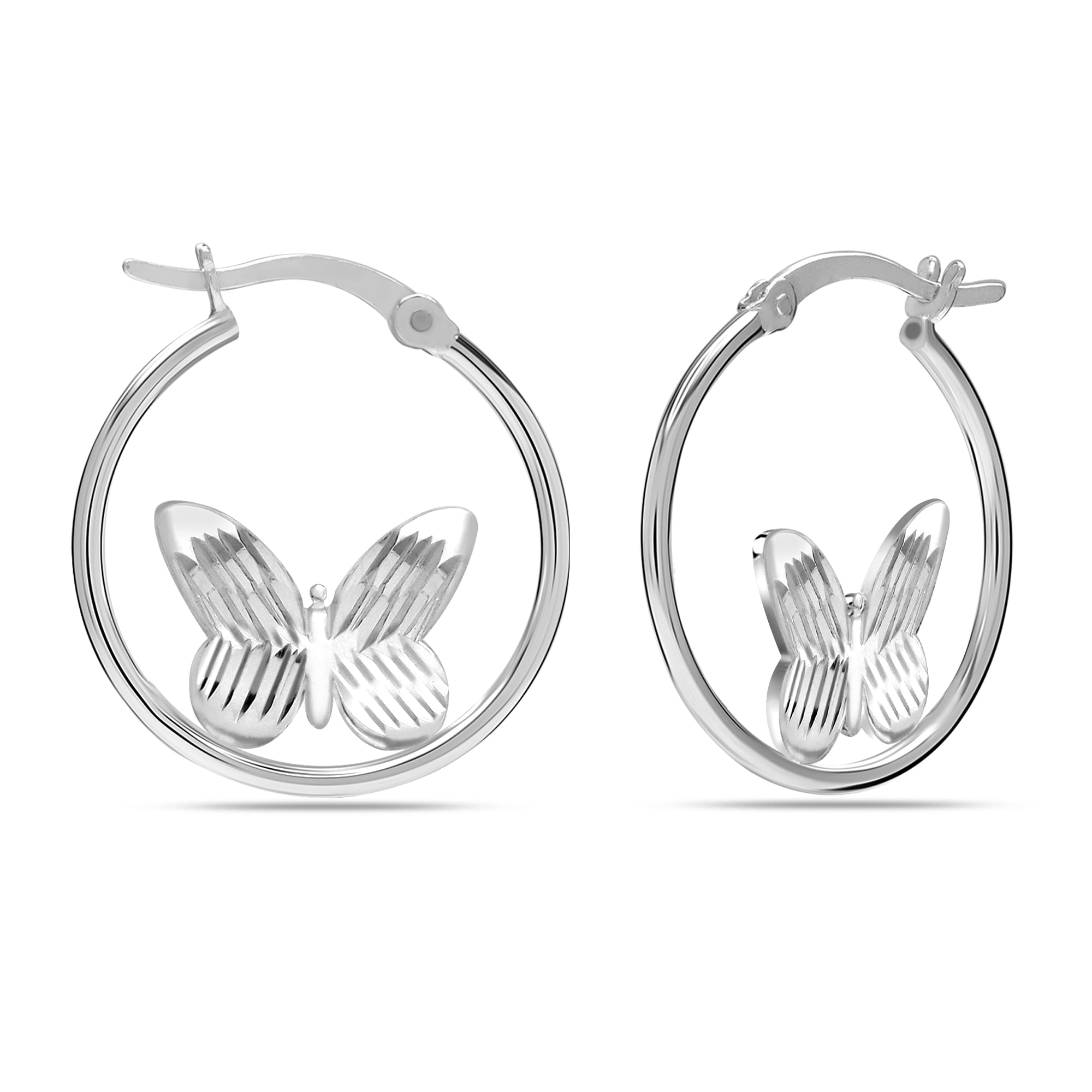 LeCalla 925 Sterling Silver Hypoallergenic Clip On Butterfly Hoop Earrings Jewelry Gifts for Women and Teen 20MM