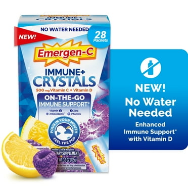 Emergen-C Immune  Crystals, On-The-Go Immune Support Supplement With Vitamin C, Vitamin D, B Vitamins, Zinc and Manganese, Berry Lemonade - 28 Stick Packs