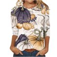 thumbnail image 1 of HKEJIAOI Chemise d'Halloween pour Femmes Manches Longues Col Rond Imprimé Graphique Mode Célébration d'Halloween Haut Multicolore-4, 1 of 5