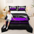thumbnail image 2 of Castle Fairy Modern Sports Car Queen Comforter Set 3pcs for Teens, Garage Entrance Design Bedding Comforter Set for Bedroom, Purple Black,Black Reversible, 2 of 6