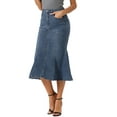 thumbnail image 4 of INSPIRE CHIC Fishtail Denim Skirt for Women's Washed Midi Jean Bodycon Skirt M Grey Blue, 4 of 6
