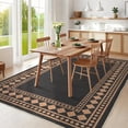 thumbnail image 2 of HIWEAVER Black/Brown 5' x 7' Modern Geometric Easy Jute Area Rug for Living Room Washable Bordered Diamond Print Indoor Outdoor Carpet Non-Slip Stain-Resistant Kitchen Throw Mat Patio Rug Decor, 2 of 7