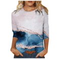 thumbnail image 1 of CHOK Chemises à Manches 3/4 pour Femmes, Col Rond Décontracté, Imprimé, Chandail d'Été Tendance, Blouses Douces et Confortables, Jaune P, 1 of 5