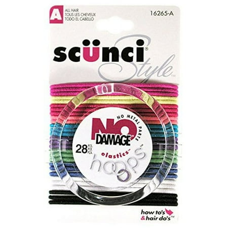 Scunci No Damage Hair Elastics, Assorted Colors, 28 Ea