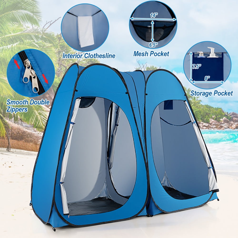 Aimee Lii Oversized Pop Up Shower Tent with Window Floor and Storage Pocket, Easy Set Up Shower Privacy Shelter, Blue