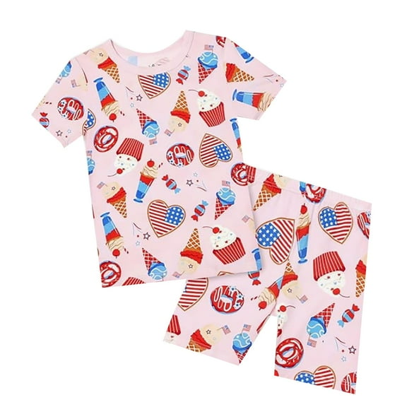 BOOMNY Girls 2 Peice Pajamas Sets Cartoon Graphic Short Sleeve Sleepwear Tops Shorts Pjs Set for Kids Cozy Loungewear Homewear