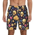 thumbnail image 2 of Picia Skull gold flower pattern Mens Swim Trunks with Compression Liner Stretch Beach Shorts Quick Dry with Zipper Pockets No-Chafing Board Shorts-3X-Large, 2 of 9