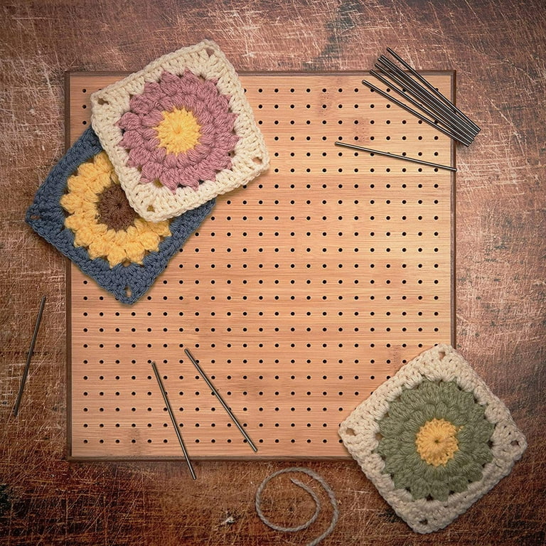 Crochet Blocking Board Wooden Blocking Board Sewing with Stainless Steel  Rod Pins Hole Board Gifts Mother, Grandmothers for Beginners 19.5cmx19.5cm  