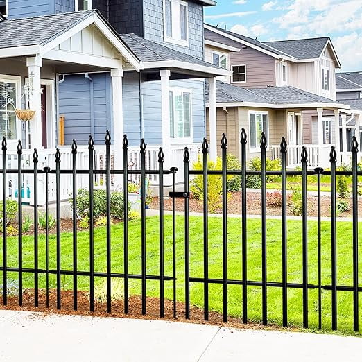 Metal Garden Fence 32" H x 24" W (4 Panels + 1 Gate) 10 Ft Total, Rustproof Animal Barrier No Dig Decorative Fencing for Dogs, Pet, Yard & Patio, Easy Installation