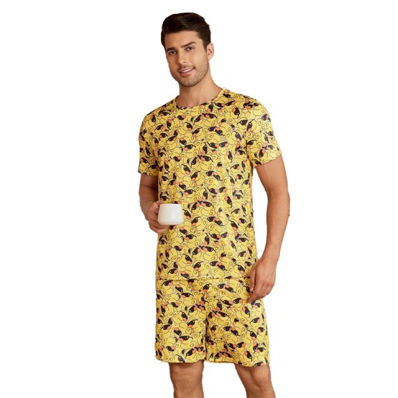 Men's new trendy printed short-sleeved short pants home wear set, comfortable and relaxing, suitable for both indoor and outdoor wear.