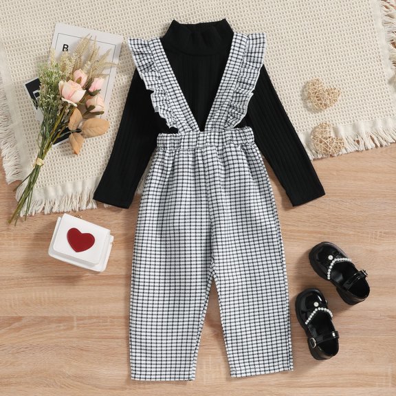 Vedolay Girl Pants Sets Girl's 2 Piece Outfits Color Print Spaghetti Strap Cropped Cami Top and Sweatpants,Black 18-24 Months