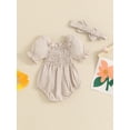 thumbnail image 4 of Suealasg Infant Baby Girl Summer Jumpsuit Solid Color Puff Sleeve Ruffled Romper Bodysuit +Headband 0-18 Months Infant Girls Outfits, 4 of 8