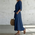 thumbnail image 7 of Smsaxvxz Women's Summer Dresses Fashion Solid V Neck 3/4 Sleeve Tie Knot Waist Maxi Dress with Pockets Casual Loose Beach Sundress Navy S, 7 of 7