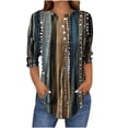 thumbnail image 2 of Tops for Women under $5 3/4 Sleeved Button Round Neck Printing Blouses for Women Summer Tops 2025 Dressy Casual Fashion Clothes Vacation Outfits Black XL, 2 of 5