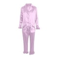 thumbnail image 5 of Munlar Robes For Women,Christmas Loungewear For Family,Women Sexy Casual Turn Down Neck Solid Feather Full Sleeve Button Pants Suit Homewear Pajamas, 5 of 6