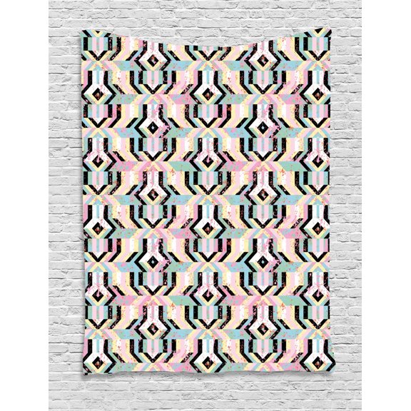 Art Tapestry, Grunge Style Pattern of Bold Colorful Striped Overlapping Bold Elements, Wall Hanging for Bedroom Living Room Dorm Decor, 40W X 60L Inches, Multicolor, by Ambesonne