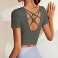 thumbnail image 3 of PInxai Womens Workout Tops with Built in Bras Round Neck Short Sleeve Crisscross Back Athletic Shirts Breathable Running Crop Tops, 3 of 7