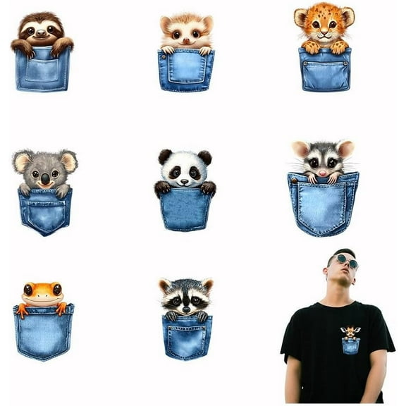 9 PCS Pocket Animals Heat Transfer Panda Leopard Giraffe Iron-On Transfers Colorful Iron On Decals Washable Heat Transfers Paper Clothing Iron on Decals for T-Shirt Bags Jackets Pillow Colorful