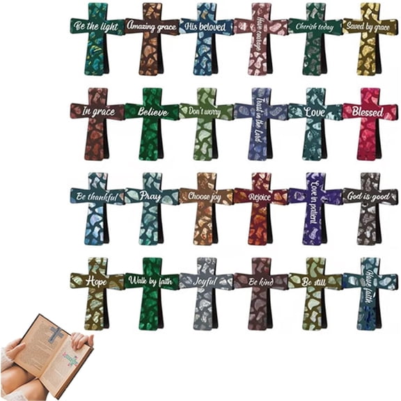YEPOLERCE 12Pcs Magnetic Cross Bookmarks Gifts for Bible Study,  Readers, Teachers, Students, Cross Magnetic Bookmarks with Inspirational Quotes, Magnetic Page Clips for Women