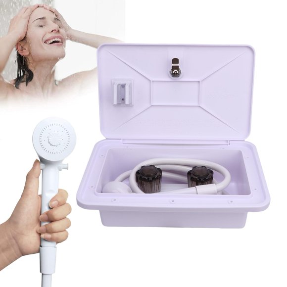 RV Exterior Shower Box Kit, Outdoor Shower Kit with 1.5M Hose, Shower Head and Shower Faucet Locking Cowboy Shower for Camping Vehicle Trailer Motorhome Boat Van