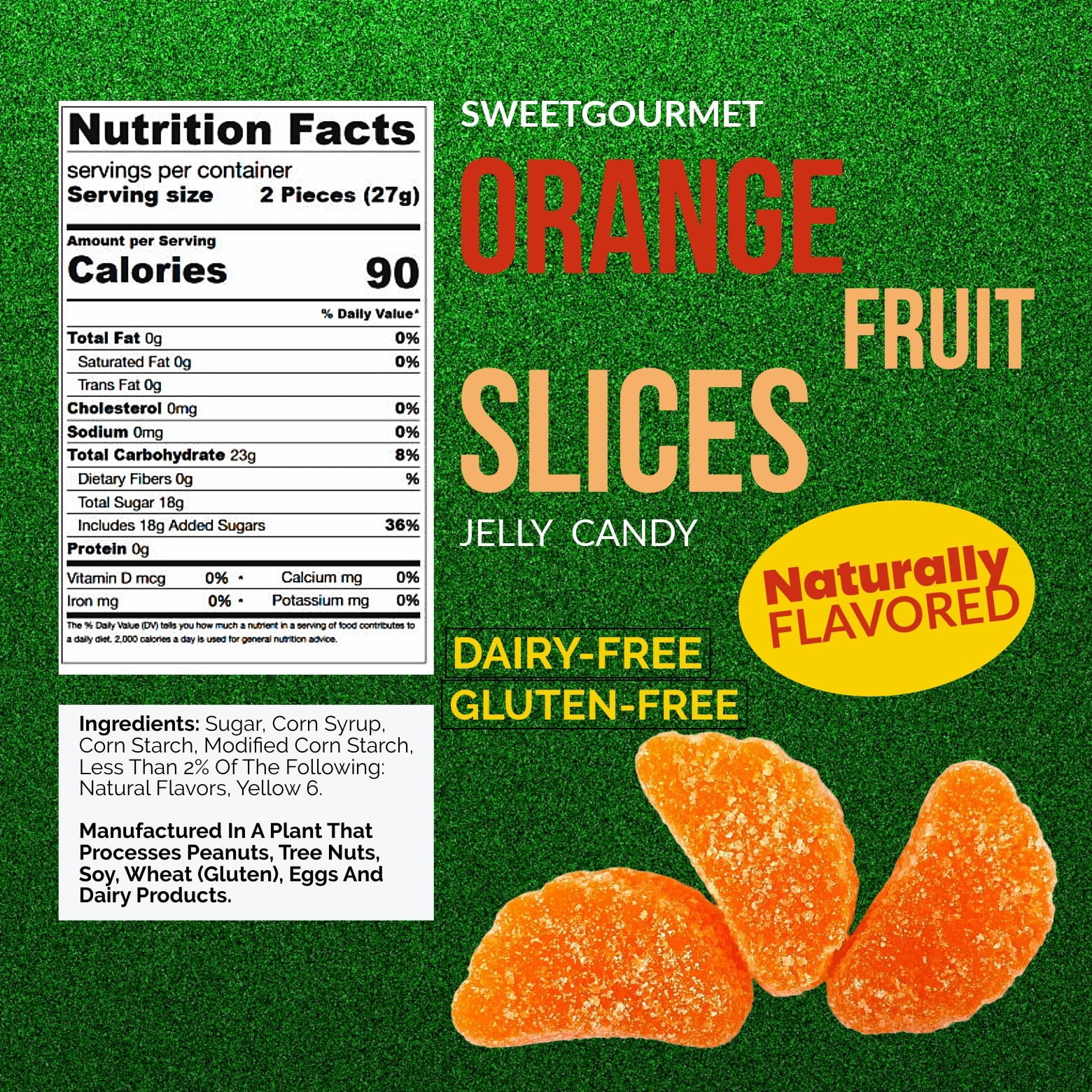 SweetGourmet Orange Fruit Slices, Sugar Coated Jelly Candy, 5-Pound Bulk Bag, Naturally Flavored, Gluten-Free