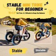 ESKUTE Folding Electric Tricycle for Beginners – 16 x 3.0 Fat Tires, 500W Peak Motor, 302Wh Battery, Step-Thru Design, 12.5 MPH, Purple with Lock, Phonebag & Mirror