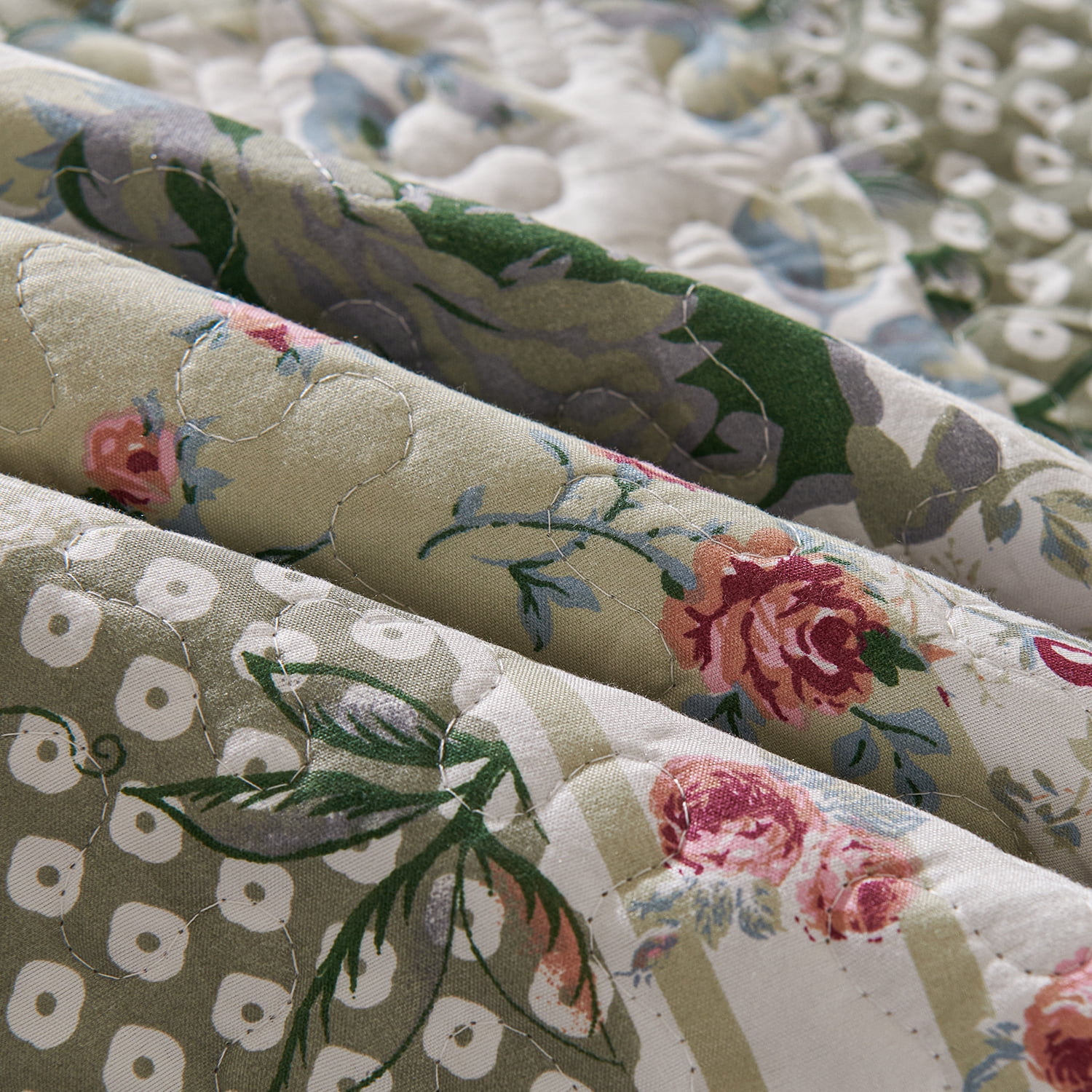 Evenhug Quilts 3-Piece King Bedding Set Green Patchwork Floral Quilt Set With Shams