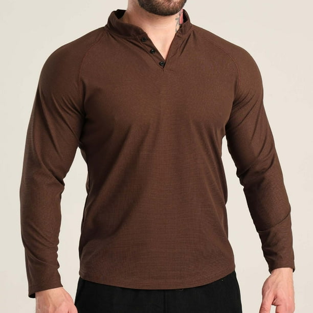 pstuiky manga larga de hombre, Camisa deportiva de entrenamiento fácil para hombre, elástica, de color liso, con cuello en V y manga larga salir tops m