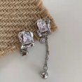thumbnail image 1 of Woman Asymmetric Diamond Love Metal Chain Earrings Christmas, GiftSilver, 1 of 5