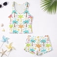 thumbnail image 5 of COEQINE Two Piece Taniki Swimsuit for Girls, Round Neck Top with Shorts Racerback Swimwear with Chest Pad, Modest Bathing Suit for 6-7 Year Olds, Easy Care, Summer Coconut Tree, 5 of 8