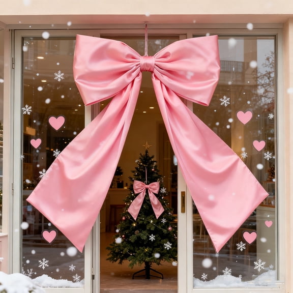 Large Christmas Bow Ornament Velvet Giant Wreath Bows Xmas Tree Topper Ribbon Hanging Bows For Christmas Holiday Home Wall Outdoor Indoor Party Garland Crafts Decoration(Pink-138X66Cm)