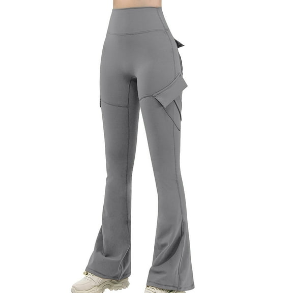 hotojiny Womens Yoga Cargo Pants with Pockets Casual Wide Leg Workout Pants Stretch Athletic Bell Bottom Flared Trousers