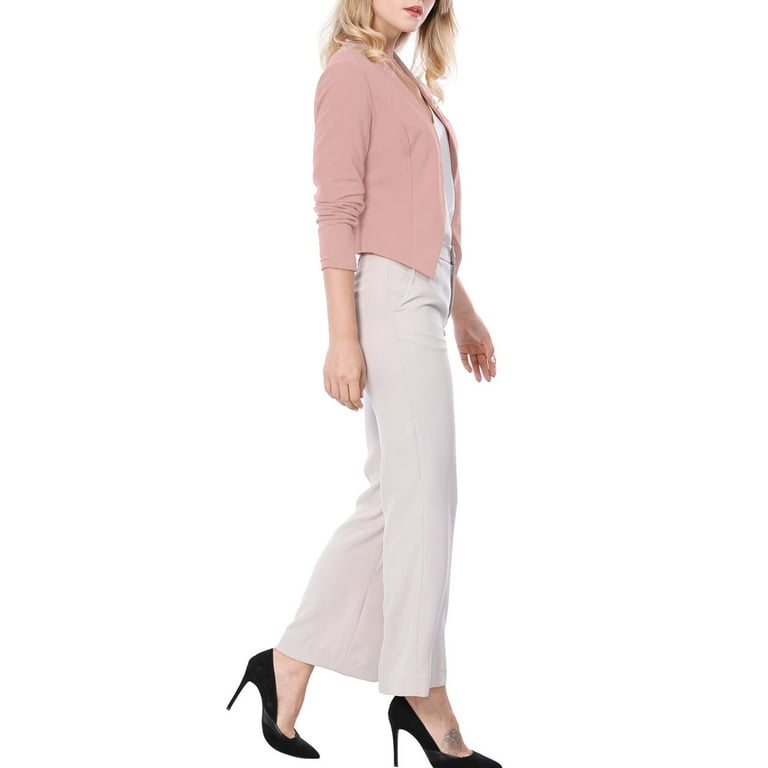 Unique Bargains Women's Work Office Business Fashion Collarless Cropped  Blazer XL Pink 