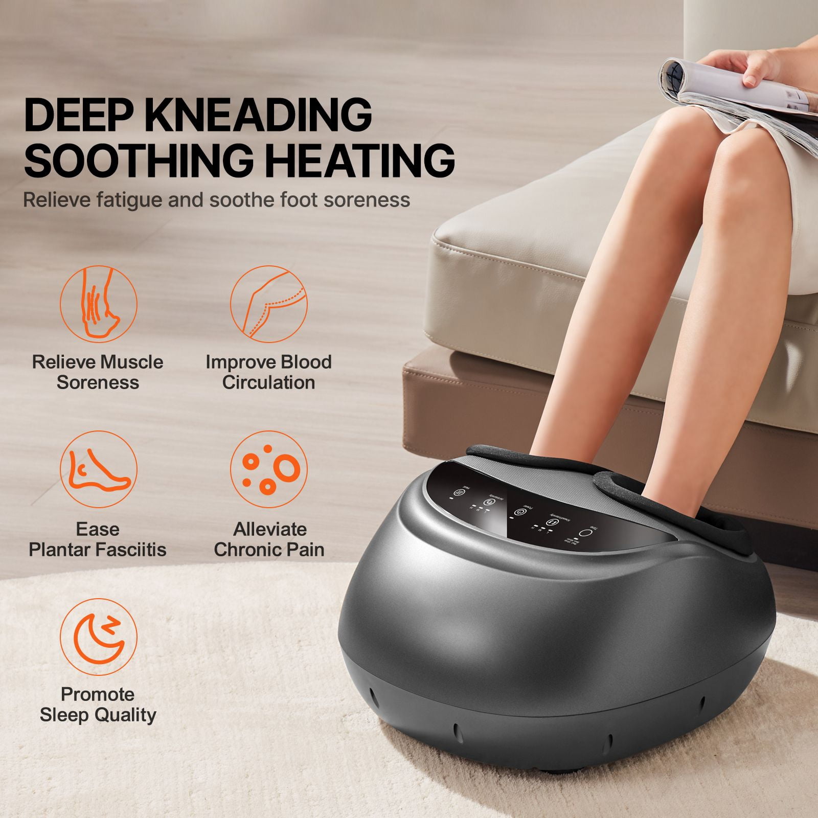 Foot massager with hot acupressure deep kneading compression function, suitable for feet, men's and women's gifts, suitable for men's size 12.