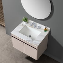31" Marble Vanity Top with Undermount Rectangular Sink & 4" High Backsplash, Pre-Drilled 8" Faucet Hole, Carrara White Veined, Waterproof Sintered Stone, Fits Standard 30" Cabinets