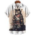 thumbnail image 3 of Camisas hawaianas de moda para hombre, camisetas casuales con estampado 3D de gato japonés Camurai para hombre, camisetas de manga corta de verano, camisetas Aloha, 3 of 5