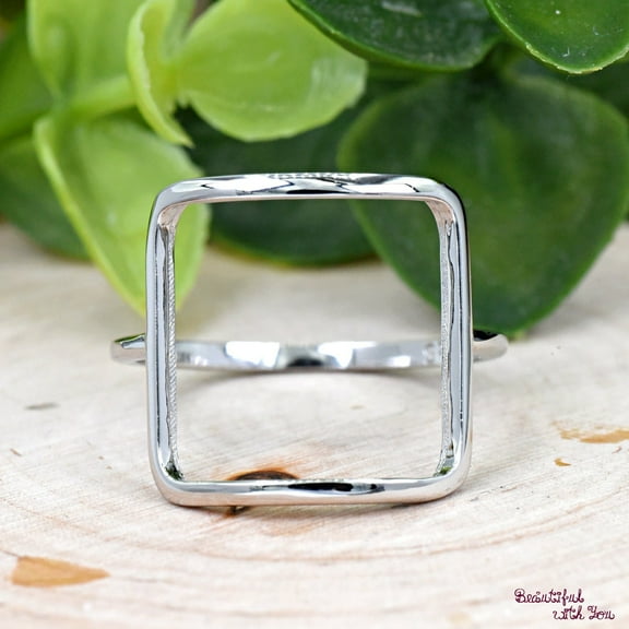 SS DESIGNS Big Open Square Silver Ring, 925 Sterling Silver Geometric Statement Ring for Women, Modern Minimalist Open Square Fashion Jewelry