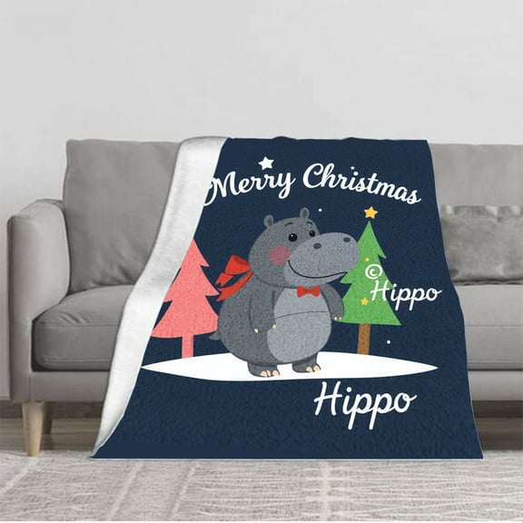 Cozy Flannel Blanket with Cute Hippo Design Perfect for Sofa Travel Bed & Chair - Soft Warm & Stylish for Christmas