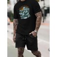 thumbnail image 3 of Conjunto de camiseta y pantalones cortos de manga corta con estampado 3D de oración y huella de mano para hombre, estilo informal de verano para exteriores, 3 of 5
