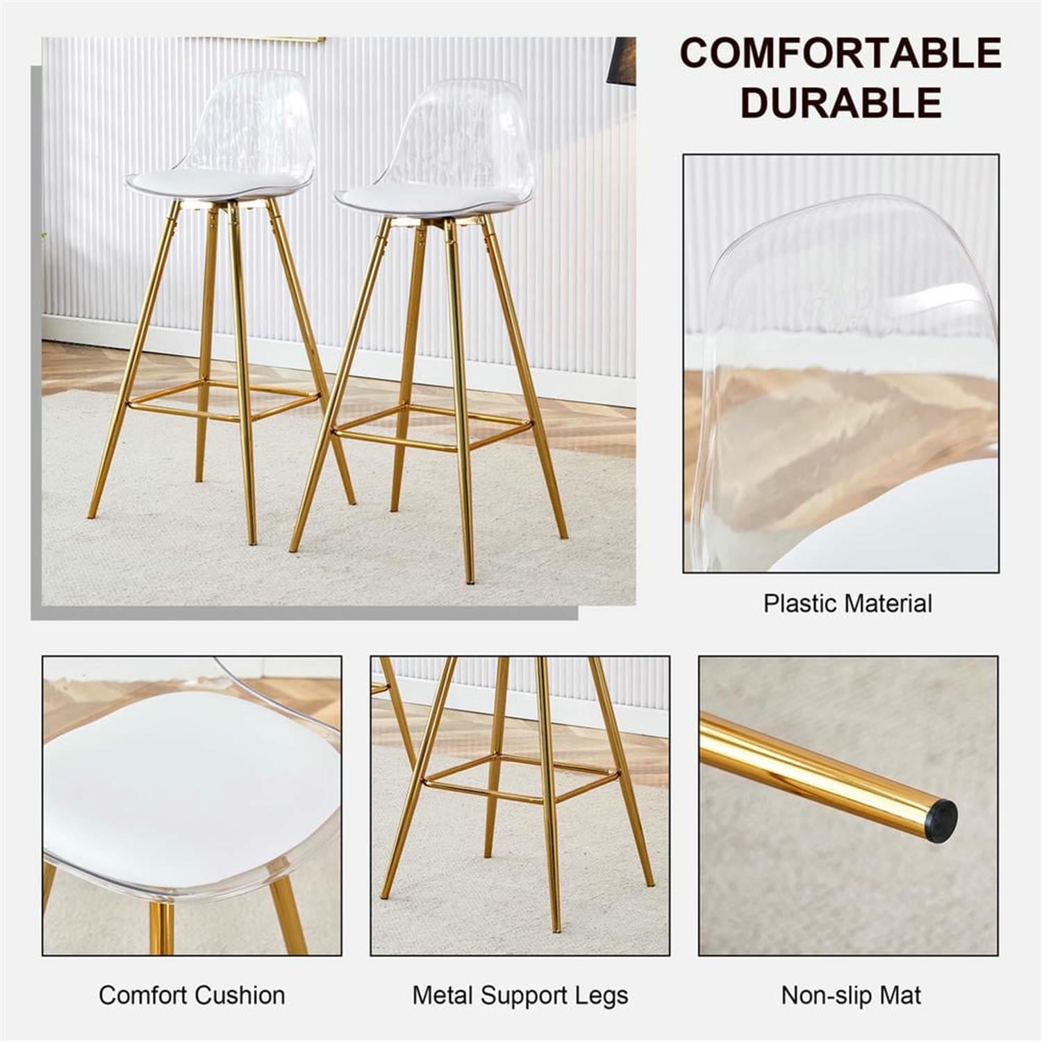 Demi Bonn 38" Counter Height Bar Stools Set of 2, Upholstered Barstools with Back, Kitchen Island Countertop Chairs for Dining Room, Gold
