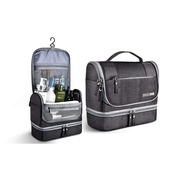 Waterproof Hanging Travel Toiletry and Cosmetic Bag Large Makeup Organizer Portable Case for Men and Women with Sturdy Hook (Black)