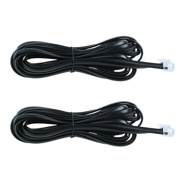 2X 6P6C RJ11 Linea Cable de Telefono del Modem de Fax de Extension de Telefono 5M Longitud Negro