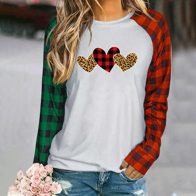 Nouveaux Hauts pour Femmes 2023 Mode Grande Taille Col Rond Manches Longues T-Shirt Automne Imprimé Blouse Ample Hauts Manches Longues pour Femmes