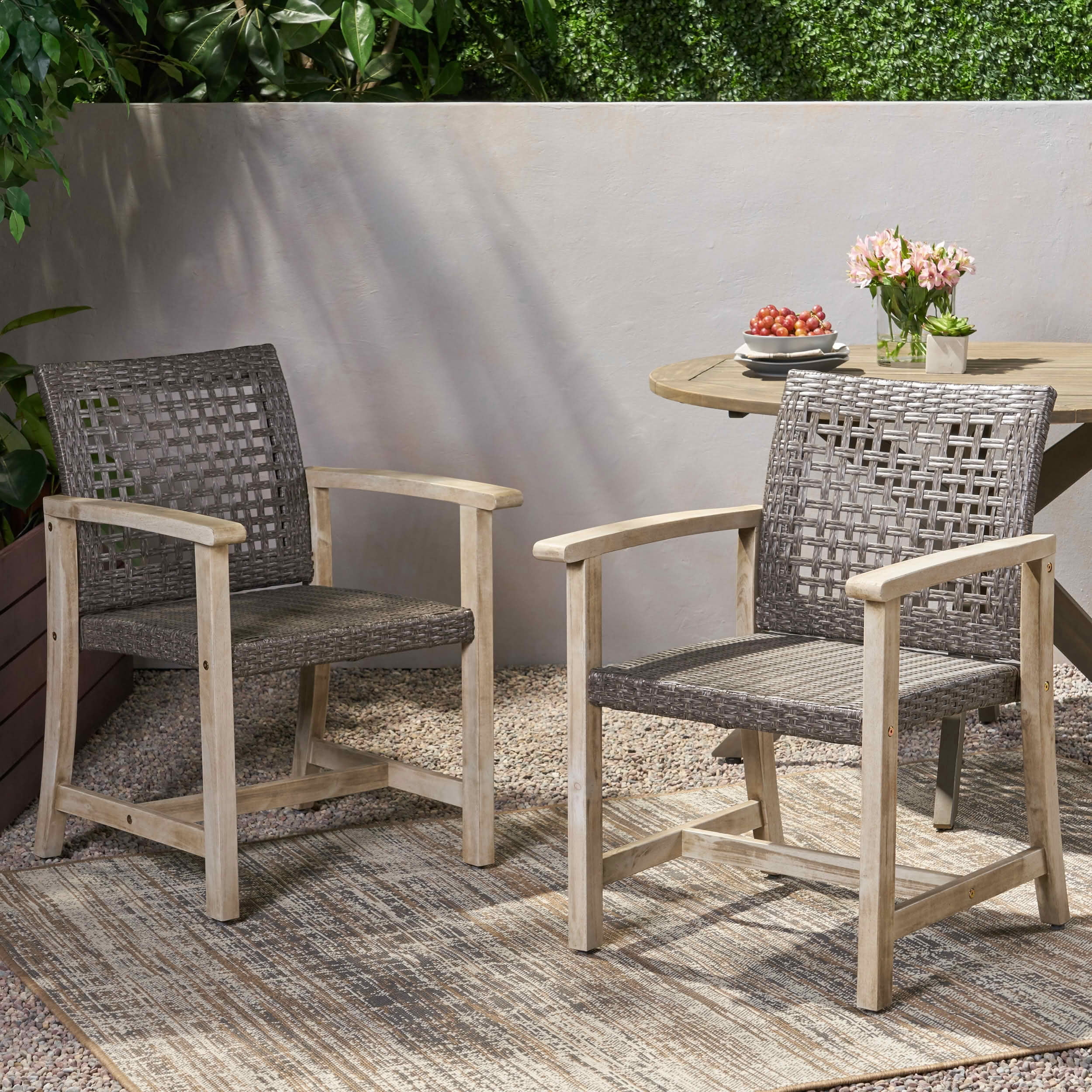 MAYEERTY Set of 2 Patio Acacia Wood Outdoor Dining Chairs with Woven Seating 400lbs Capacity