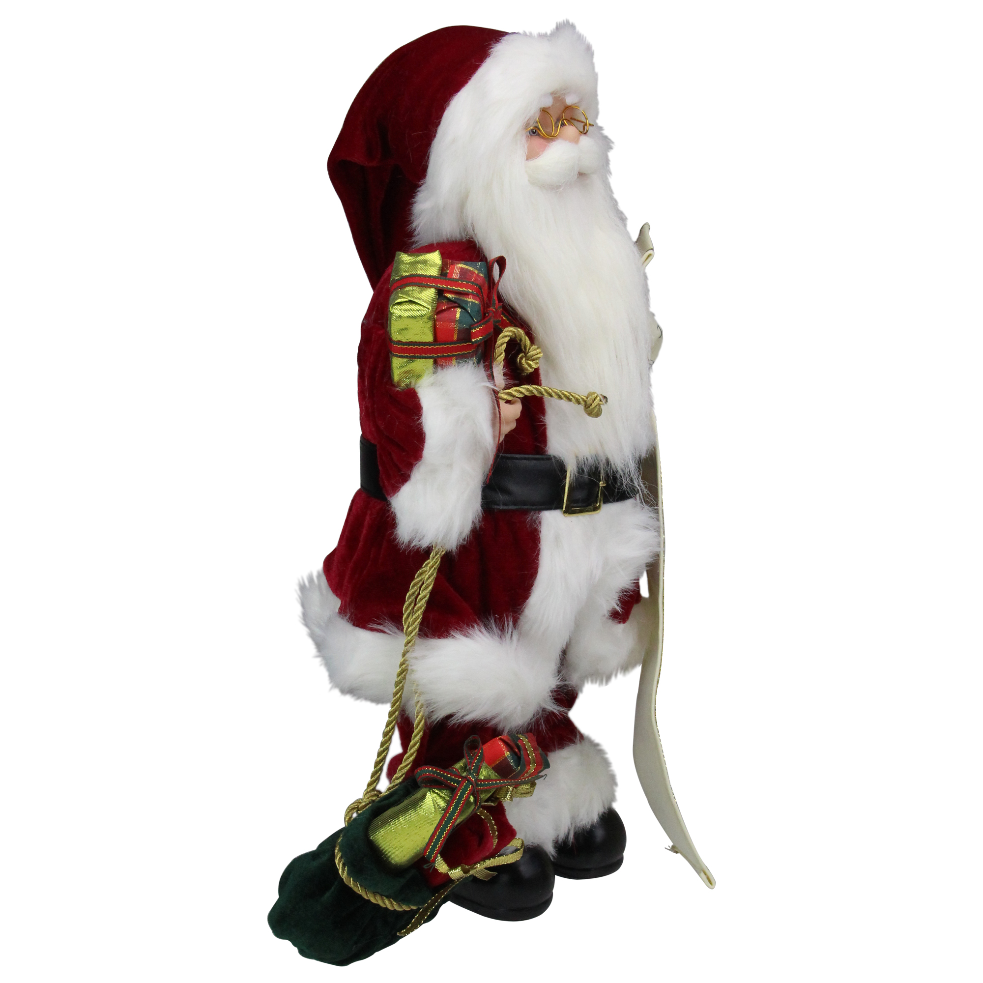 16" Traditional Standing Santa Claus Christmas Figure with Name List and Gift Bag