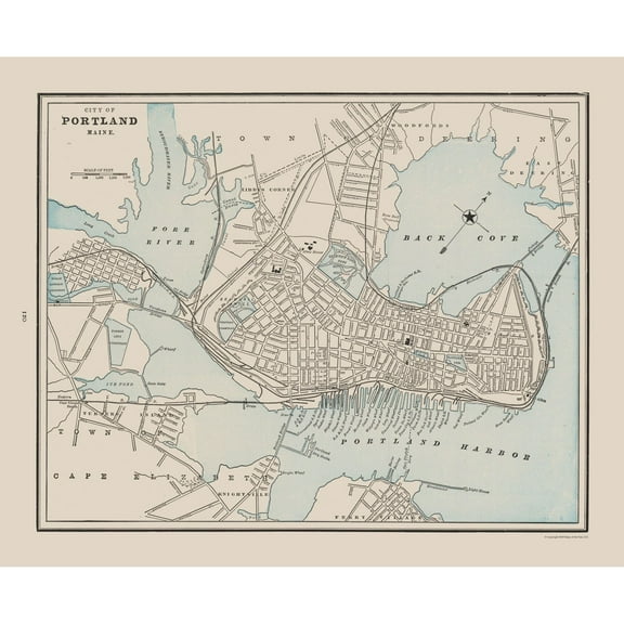 Historic City Map - Portland Maine - Cram 1892 - Vintage Wall Art