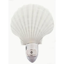 Seashell Night Light Real White Scallop Shell Beach Decor w. Light Sensor Beautiful Coastal Cottage