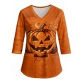 thumbnail image 2 of LNZGNM Halloween Womens Scrub Top V Neck Pocket Three Quarter Sleeve Easy Care Loose Fit Comfortable Stretch Clinic Medical Duty,Brown(XL), 2 of 6
