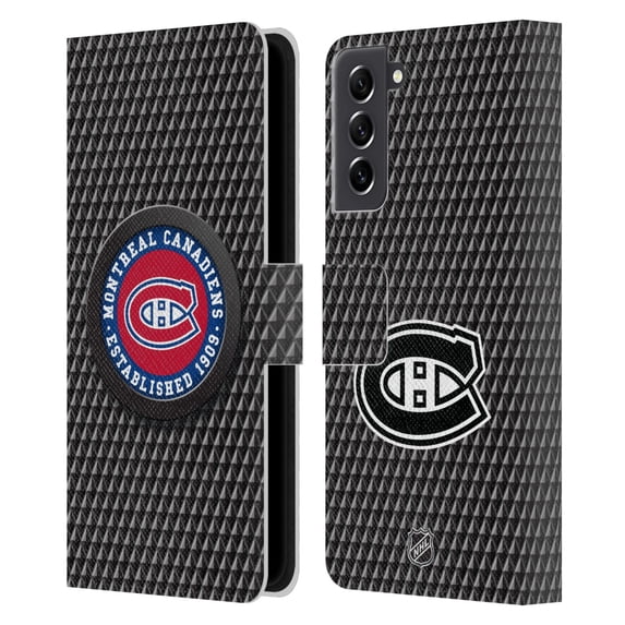Head Case Designs Officially Licensed NHL Montreal Canadiens Puck Texture Leather Book Wallet Case Cover Compatible with Samsung Galaxy S21 FE 5G